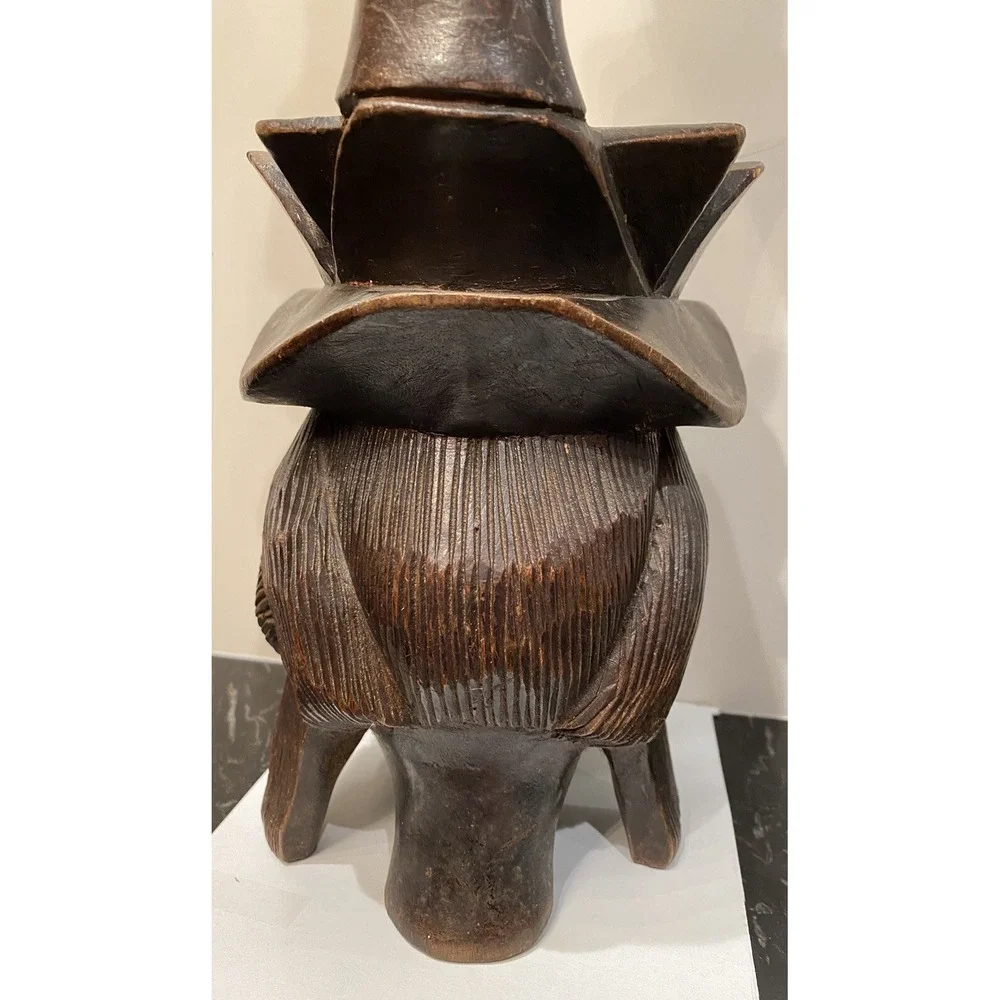 Vintage Native American Totem Pole Collection Hand Carved Bowl Solid Wood 26.5